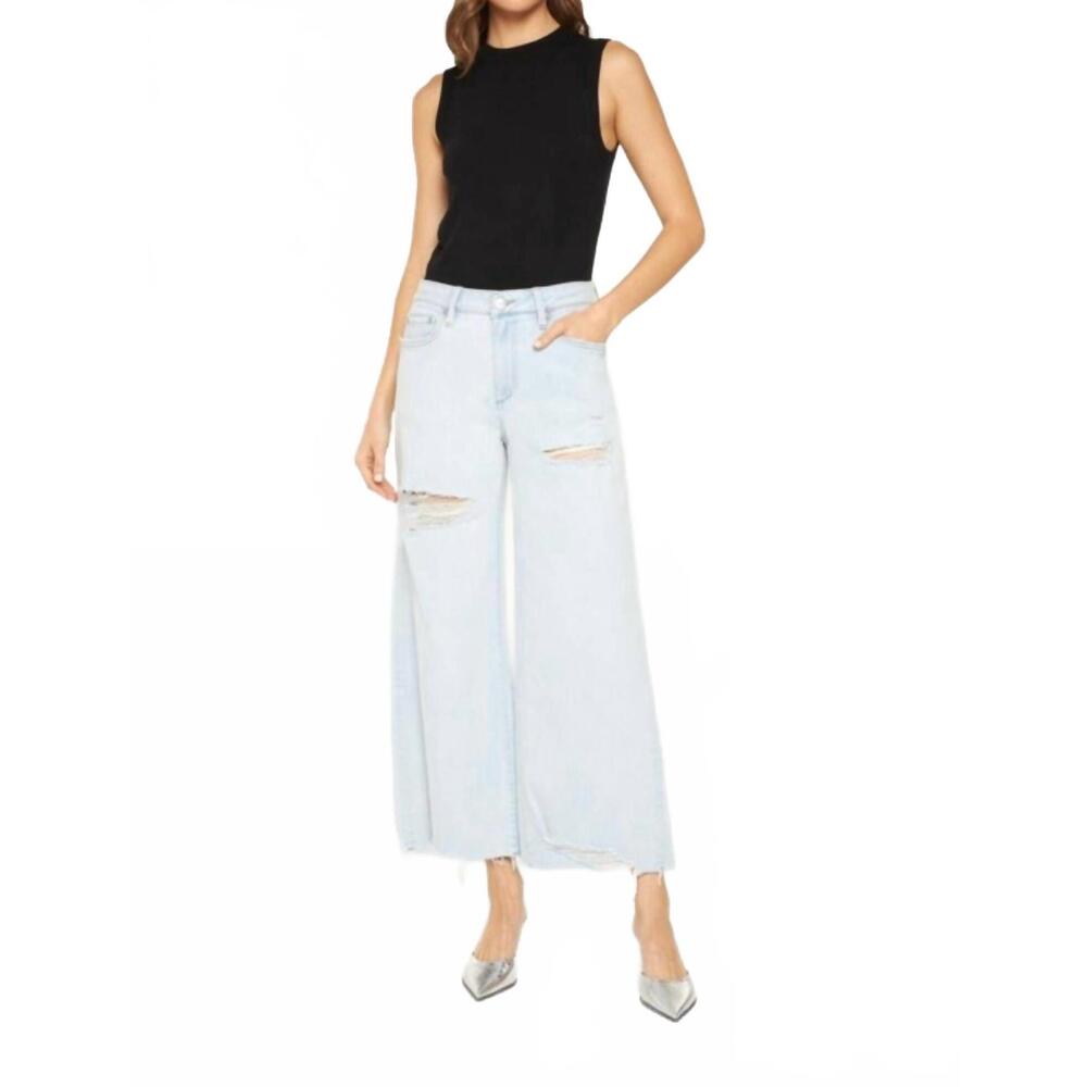 NEW MICA DENIM high rise distressed wide leg jeans in blue